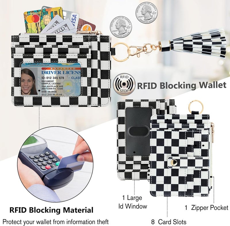 KNGITRYI Small Wristlet Wallets for Women RFID Credit Card Holder Wallet Keychain Wristlet Wallet Credit Card Wallets for Women (checkered) - Image 2